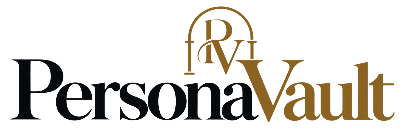 PersonaVault premium celebrity biography and lifestyle magazine logo in elegant black and gold typography